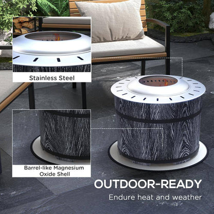 20 In. Barrel Style Smokeless Portable Wood Burning Fire Pit with Fireproof Mat in Black