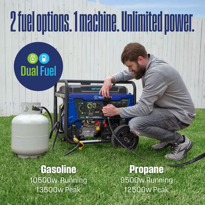 13,500-Watt/10,500-Watt Remote Start Dual Fuel Gas and Propane Portable Generator with 50A Outlet, CO Sensor