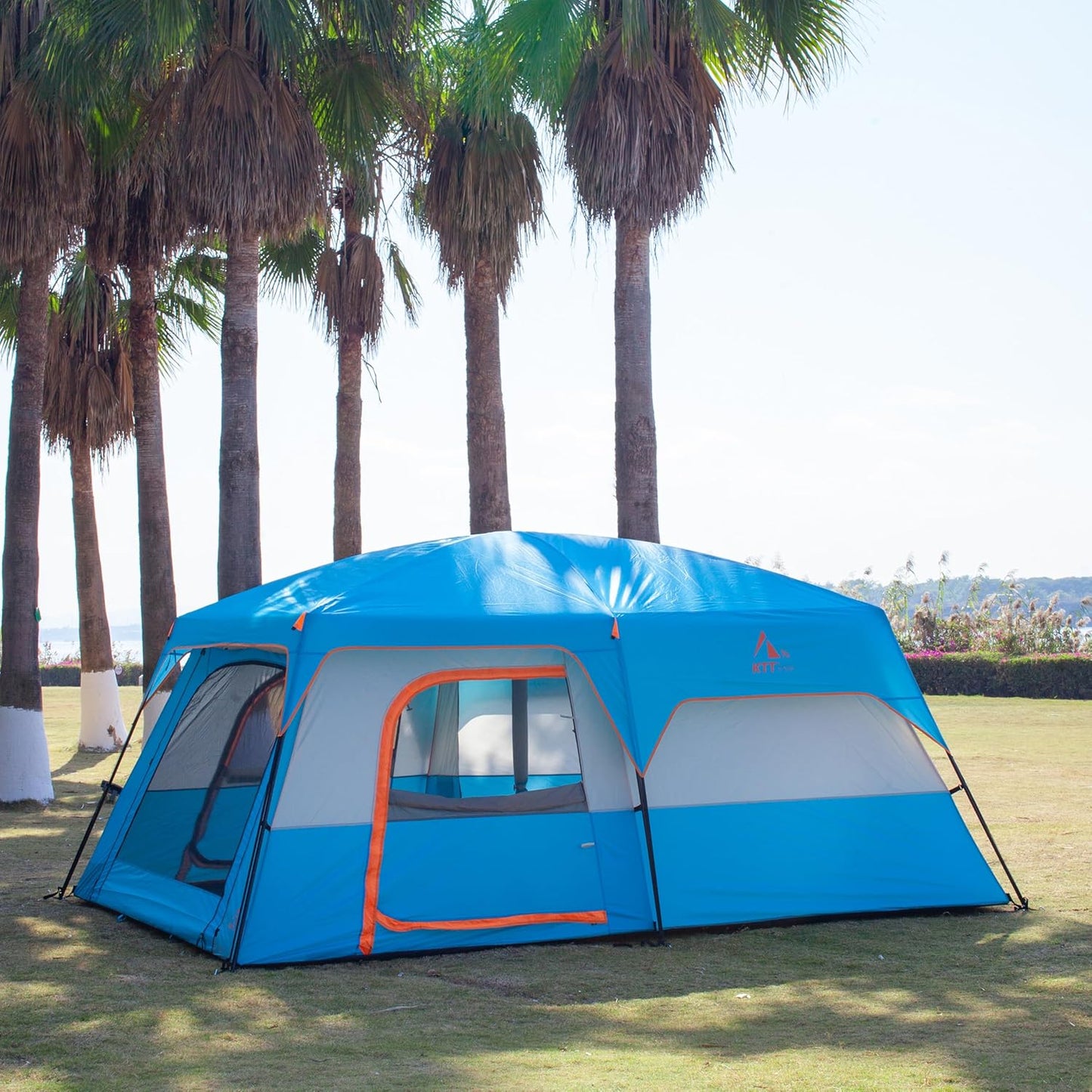 Extra Large Tent 10-12-14 Person(A),Family Cabin Tents,2 Rooms,3 Doors and 3 Windows with Mesh,Straight Wall,Waterproof,Double Layer,Big Tent for Outdoor,Picnic,Camping,Family Gathering