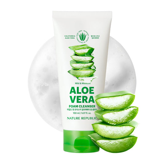 Mild & Moisture Aloe Vera Foam Cleanser Hydration & Moisturizing Makeup Remover, Pore Cleansing Aloe Face Wash,Korean Skin Care for All Skin Types 150Ml / 5.07 Fl Oz