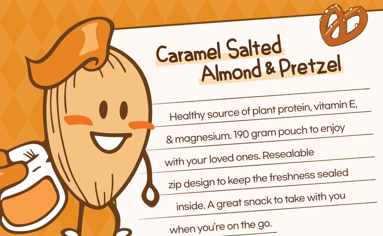 [Official Gilim ] Korean Salted Caramel & Pretzel Almonds Nut Protein Snack | After-School, Lunch, Office, Work, Trip Camping Snack | Pre-Workout Snack | Healthy Snacks| Korean Souvenir (Caramel Pretzel 1X190Gram)