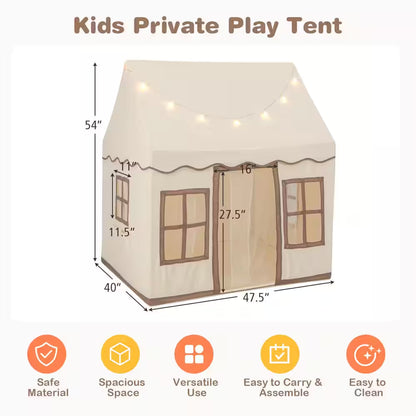 Kids Play Castle Tent Large Playhouse Toys Gifts with Star Lights Washable Mat