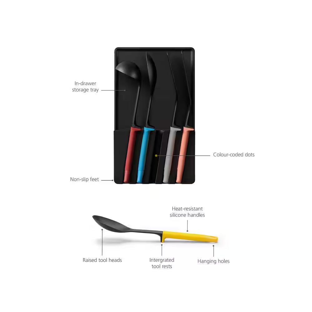 Elevate 5-Piece Kitchen Utensil Set with Storage Tray