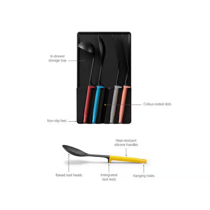 Elevate 5-Piece Kitchen Utensil Set with Storage Tray