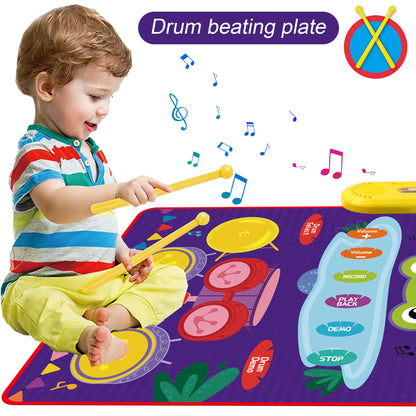 Upgraded Baby Toys for 1 Year Old Boys Girls, 2 in 1 Musical Toys Toddler Piano & Drum Mat with 2 Sticks, Learning Floor Blanket Gifts for 1 2 3 4 Year Boy Girl for Birthday Christmas