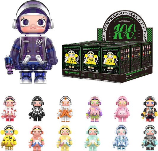 MEGA Space Molly 100% 2-B Blind Box Figures, Random Design Box Toys for Modern Home Decor, Collectible Toy Set for Desk Accessories, 9PC