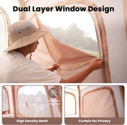 Inflatable Tents for Camping, Blow up Tent with Hand Pump, Easy Setup Inflatable Hot Tent with Stove Jack, Waterproof Oxford Air Glamping Tents for Camping Adult 4-6 Person
