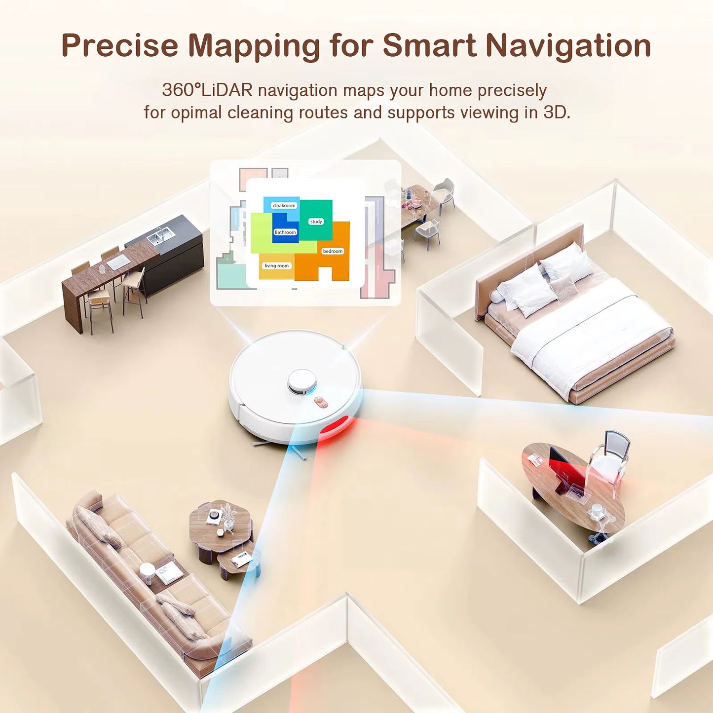 3-In-1 Sweeping Mopping Pet Grooming Robot Vacuum Cleaner with Lidar Navigation App & Voice Control Aspiradora Robot