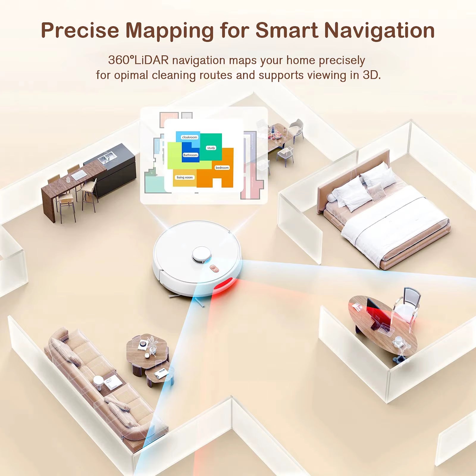 3-In-1 Sweeping Mopping Pet Grooming Robot Vacuum Cleaner with Lidar Navigation App & Voice Control Aspiradora Robot