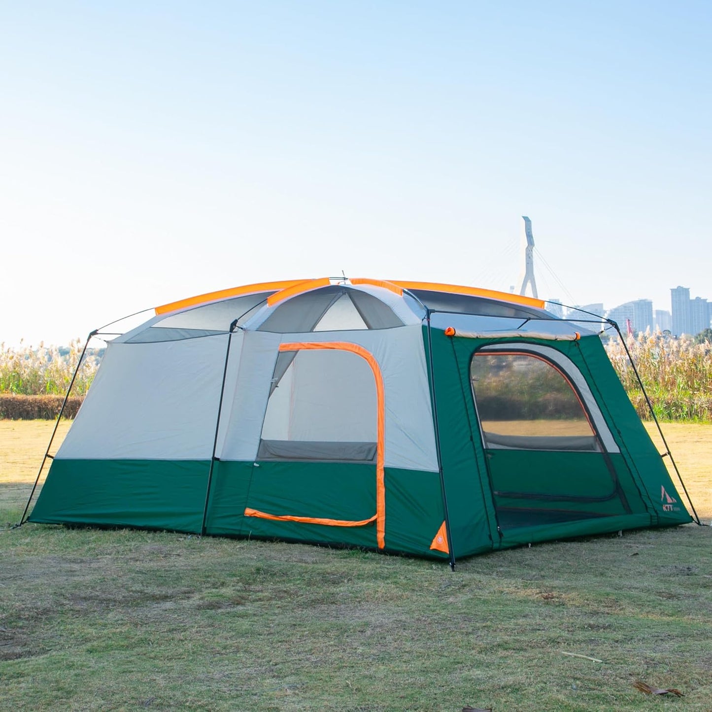 Extra Large Tent 10-12-14 Person(A),Family Cabin Tents,2 Rooms,3 Doors and 3 Windows with Mesh,Straight Wall,Waterproof,Double Layer,Big Tent for Outdoor,Picnic,Camping,Family Gathering