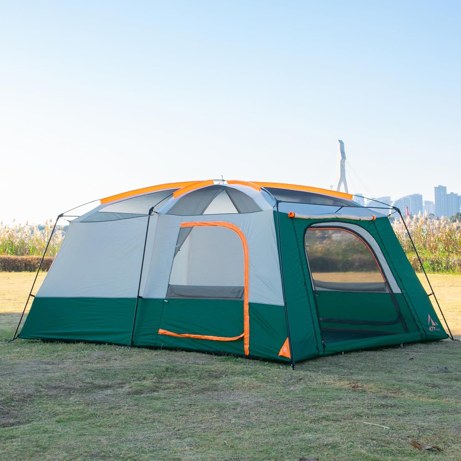 Extra Large Tent 10-12-14 Person(A),Family Cabin Tents,2 Rooms,3 Doors and 3 Windows with Mesh,Straight Wall,Waterproof,Double Layer,Big Tent for Outdoor,Picnic,Camping,Family Gathering