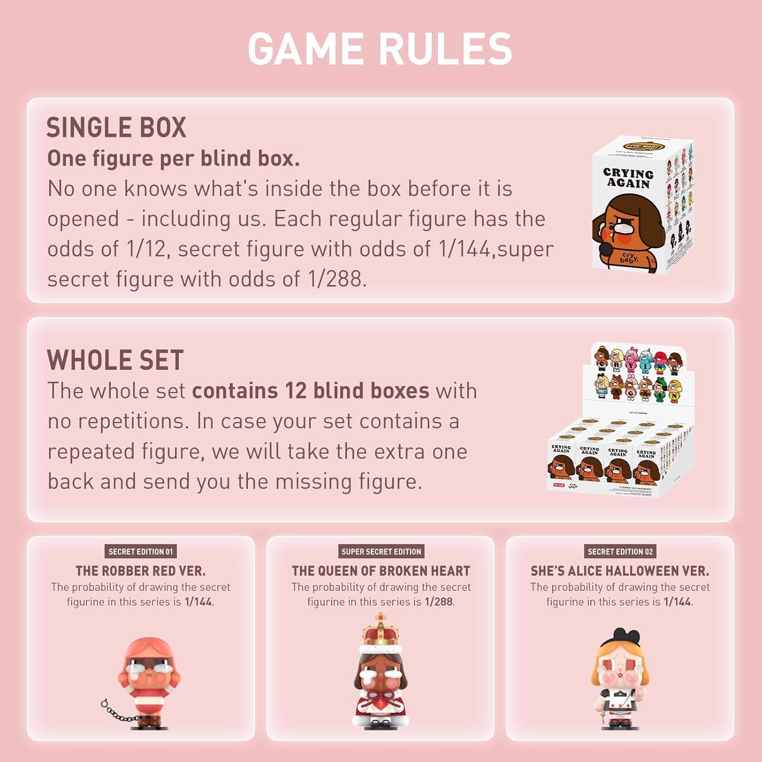 Crybaby Crying Again Series Figures, Crybaby Blind Box Figures, Random Design Action Figures Collectible Toys Home Decorations, Holiday Birthday Gifts, Single Box