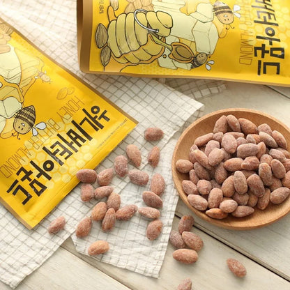 [Official Gilim Korean Honey Butter Seasoned Almonds Nut Snack | Gluten Free | Kids After-School, Work, Trip, Camping, Party Snacks | Pre-Workout Protein Snack | Korean Souvenir (1X190Gram)