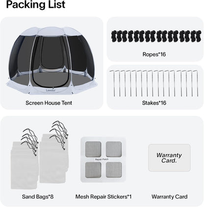 Pop up Screen House, 6-10-15 Person Outdoor Screen Tent，Camping Screen Room with Carry Bag, Screened Gazebo with Mosquito Netting, Instant UV Resistant Sun Shelter for Garden, Patio, Backyard