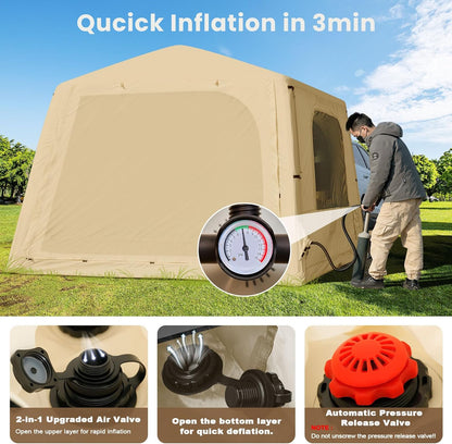 Inflatable Tents for Camping, Blow up Tent with Hand Pump, Easy Setup Inflatable Hot Tent with Stove Jack, Waterproof Oxford Air Glamping Tents for Camping Adult 4-6 Person