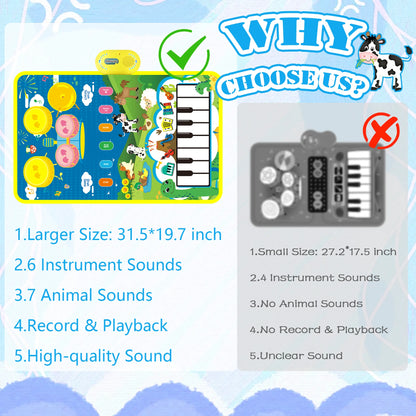 Upgraded Baby Toys for 1 Year Old Boys Girls, 2 in 1 Musical Toys Toddler Piano & Drum Mat with 2 Sticks, Learning Floor Blanket Gifts for 1 2 3 4 Year Boy Girl for Birthday Christmas