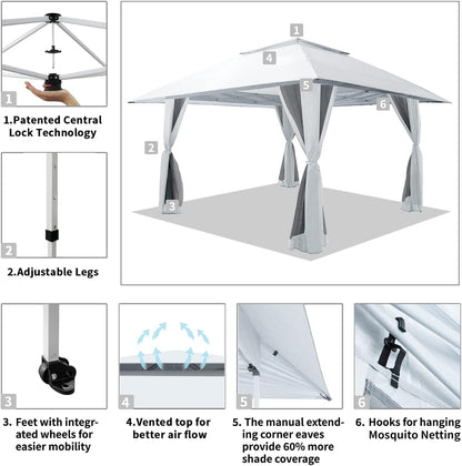 13X13 Pop up Gazebo, Canopy Tent, Gazebos on Clearance - Outdoor Gazebo for Backyard & Patio Furniture - Carpa Pop up Tent with Wheeled Sto-N-Go Cover Bag (White)