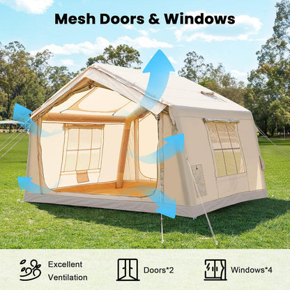 Inflatable Tents for Camping, Blow up Tent with Hand Pump, Easy Setup Inflatable Hot Tent with Stove Jack, Waterproof Oxford Air Glamping Tents for Camping Adult 4-6 Person