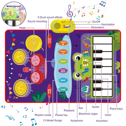 Upgraded Baby Toys for 1 Year Old Boys Girls, 2 in 1 Musical Toys Toddler Piano & Drum Mat with 2 Sticks, Learning Floor Blanket Gifts for 1 2 3 4 Year Boy Girl for Birthday Christmas