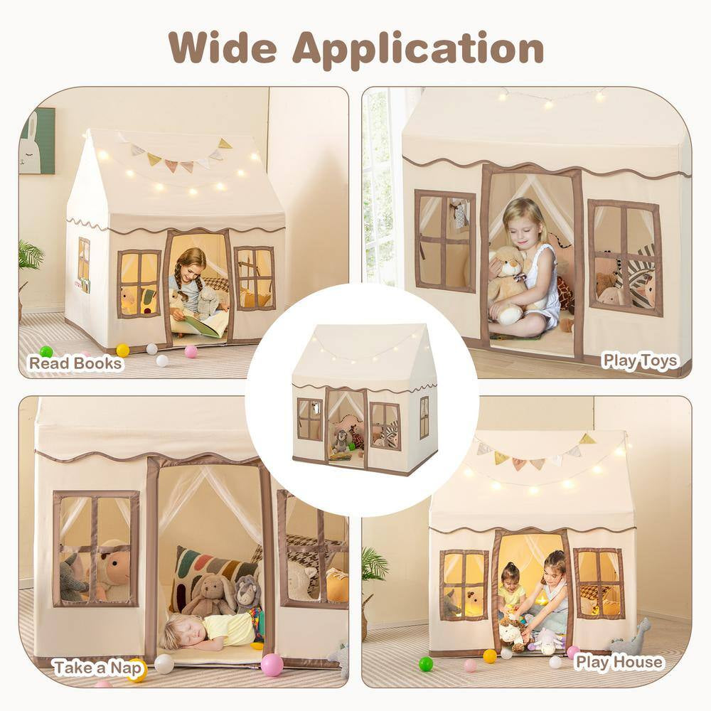 Kids Play Castle Tent Large Playhouse Toys Gifts with Star Lights Washable Mat