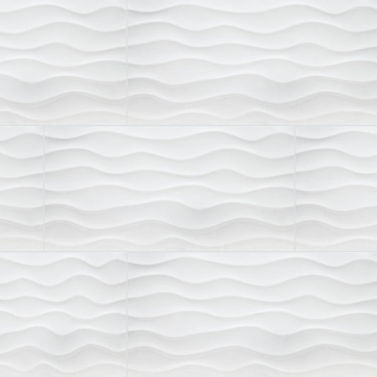 Dymo Wavy White 12x24 Ceramic Tile - Glossy