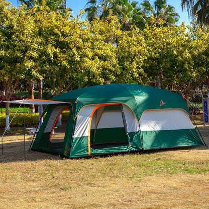 Extra Large Tent 10-12-14 Person(A),Family Cabin Tents,2 Rooms,3 Doors and 3 Windows with Mesh,Straight Wall,Waterproof,Double Layer,Big Tent for Outdoor,Picnic,Camping,Family Gathering