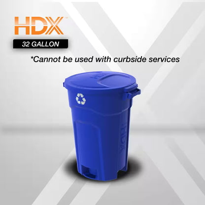 32 Gal. Blue Heavy Duty Outdoor Recycling Trash Can with Domed Lid