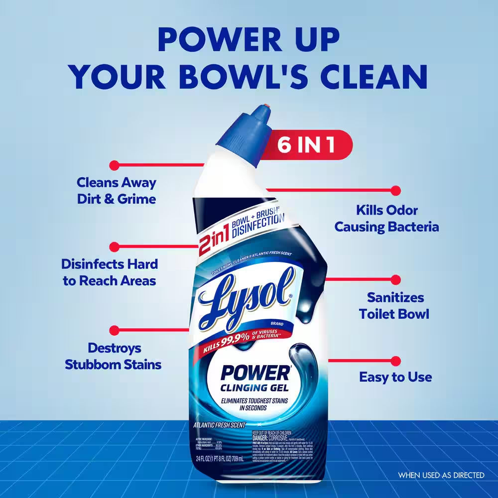 Power Toilet Bowl Cleaner Gel, for Cleaning and Disinfecting, Stain Removal, 24Oz (2 Pack)