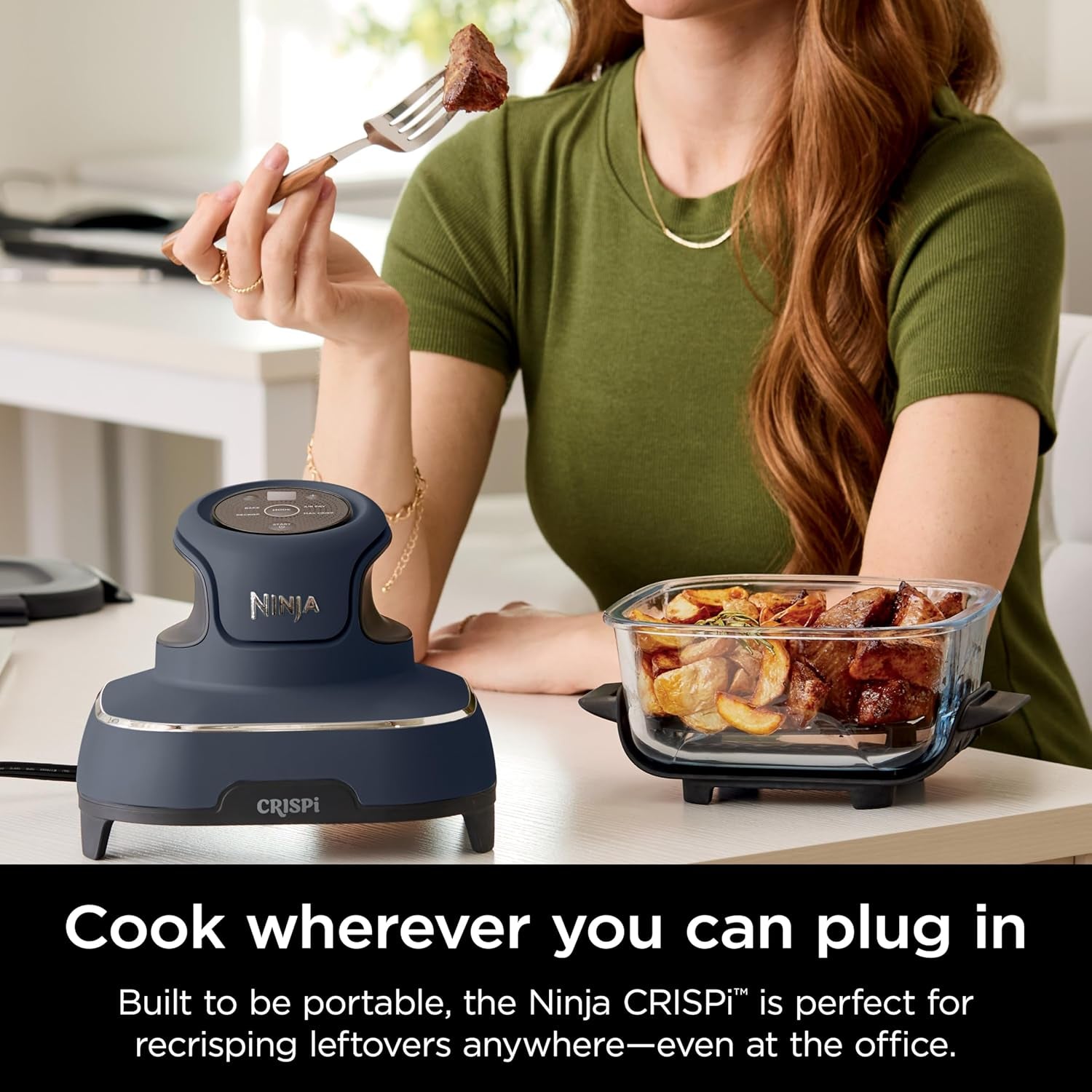 Crispi 4-In-1 Portable Glass Air Fryer Cooking System, 1500W, 4QT & 6-Cup Tempware Glass Containers with Storage Lids, Microwave, Freezer & Dishwasher Safe, Cyberspace Gray, FN101GY