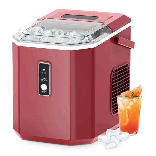 SIMZLIFE Ice Maker Countertop , 26.5 Lbs/24H, 9 Cubes in 6 Mins,Self-Cleaning, Portable Ice Maker with Handle for Home,Red