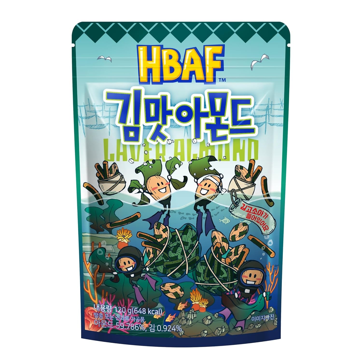 [Official Gilim ] Korean Seasoned Laver Almonds Nut Snack | Kids, School, Office, Trip Snack | Pre-Workout Snack | Asian Snacks (Seaweed, 1 X 120 Gram Pack)