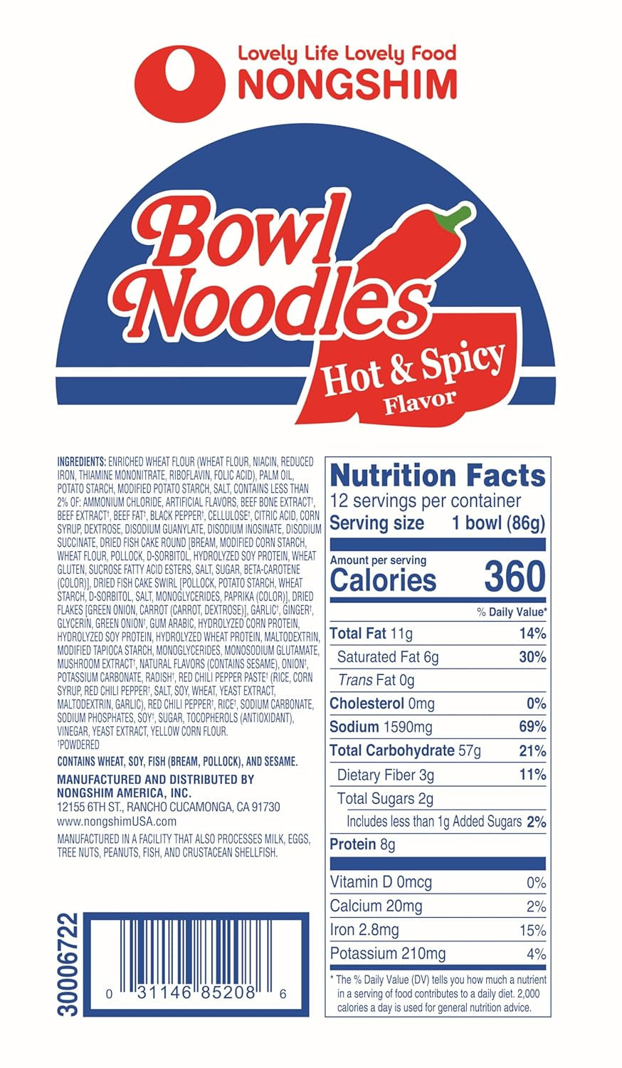 Ramen Noodles, Gourmet Instant Ramen Bowl, Premium Microwavable Noodle Soup, Hot & Spicy, 3.03 Ounce (Pack of 12)