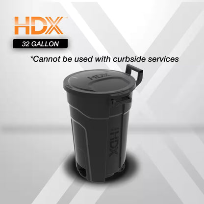 32 Gal. Black Outdoor Vented Trash Can with Wheels, Domed Lid, Rounded Handles, and Reinforced Foothold