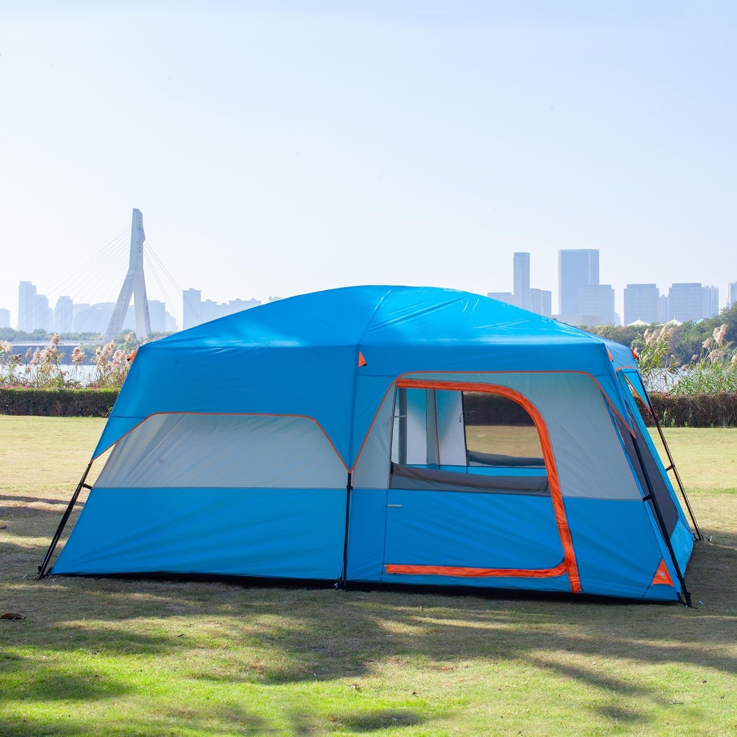 Extra Large Tent 10-12-14 Person(A),Family Cabin Tents,2 Rooms,3 Doors and 3 Windows with Mesh,Straight Wall,Waterproof,Double Layer,Big Tent for Outdoor,Picnic,Camping,Family Gathering