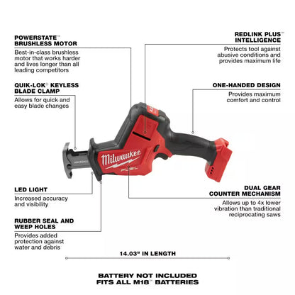 M18 FUEL 18-Volt Lithium-Ion Brushless Cordless HACKZALL Reciprocating Saw with (2) M18 5.0Ah Batteries