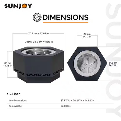 28 In. Hexagonal Outdoor Patio Wood Burning Smokeless Firepit