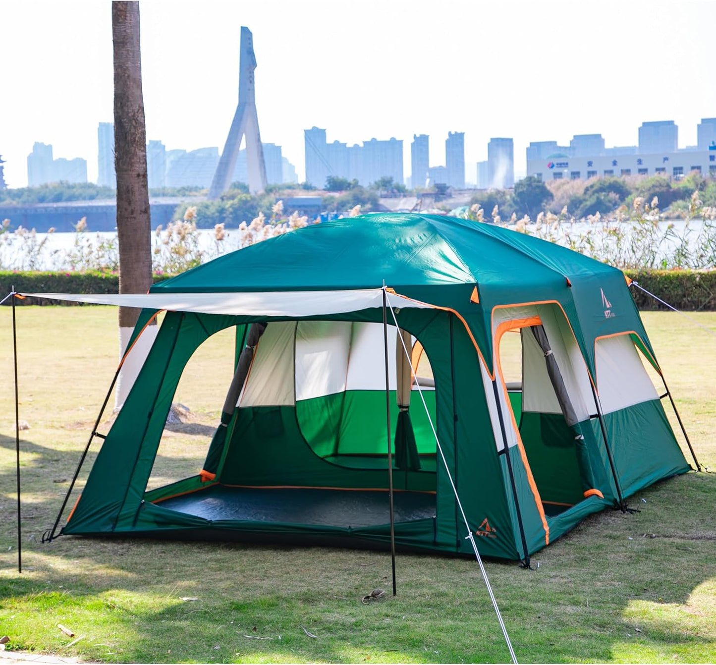 Extra Large Tent 10-12-14 Person(A),Family Cabin Tents,2 Rooms,3 Doors and 3 Windows with Mesh,Straight Wall,Waterproof,Double Layer,Big Tent for Outdoor,Picnic,Camping,Family Gathering