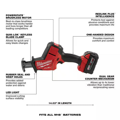 M18 FUEL 18V Lithium-Ion Brushless Cordless HACKZALL Reciprocating Saw Kit with Carbide Teeth AX SAWZALL Blade