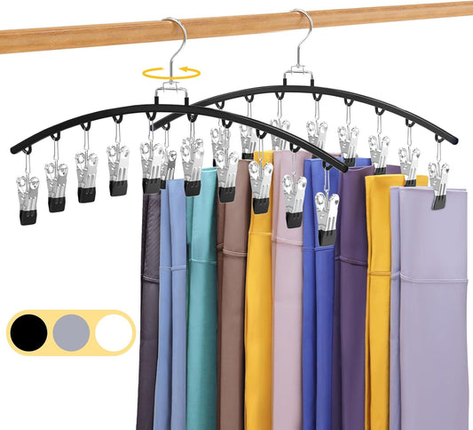 2 Pack Legging Organizer for Closet 360° Swivel, Metal Gym Clothes Organizer W/20 Clips Holds 20 Leggings, Hangers Space Saving, Closet Organizers and Storage, Room Organization Essentials, Black