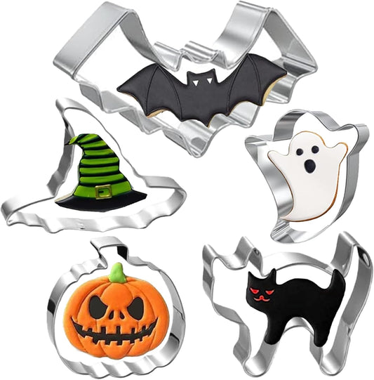 Halloween Cookie Cutters Set Large - Witch'S Hat, Pumpkin, Ghost, Bat and Cat Cutter Stainless Steel
