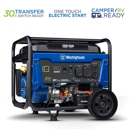 6,600/5,300-Watt Gas Powered Portable Generator with Electric Start, 30A 120/240V Outlet