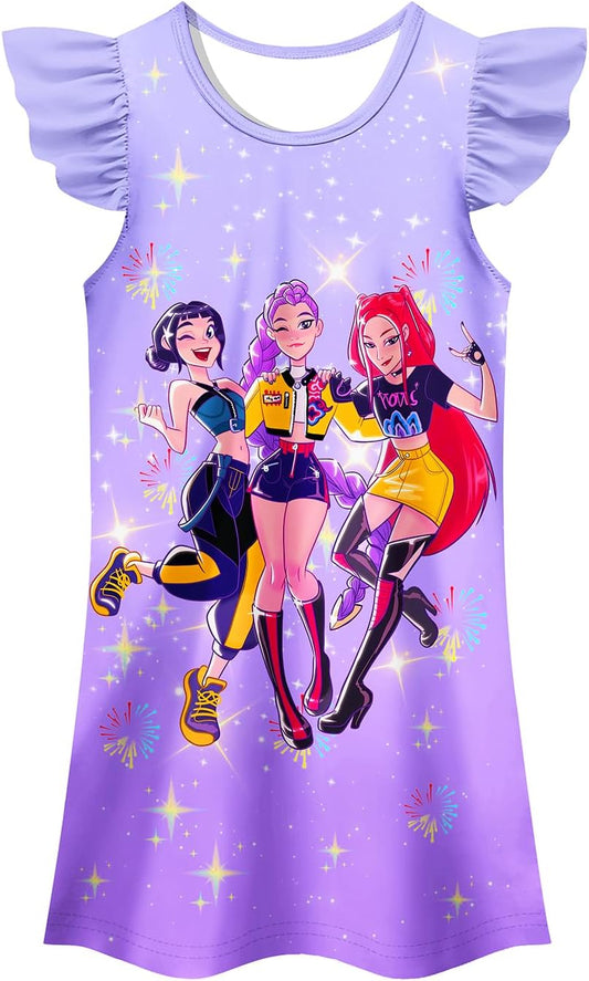Girls Fashion Dresses Kids Pop Singer Graphic Playwear Novelty Casual Wear Birthday Gift 4-12 Years