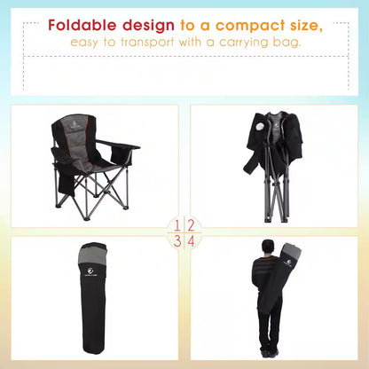 Oversized Folding Camping Chair with Cooler Bag Thicken Padded Chair Heavy-Duty Linearity Design