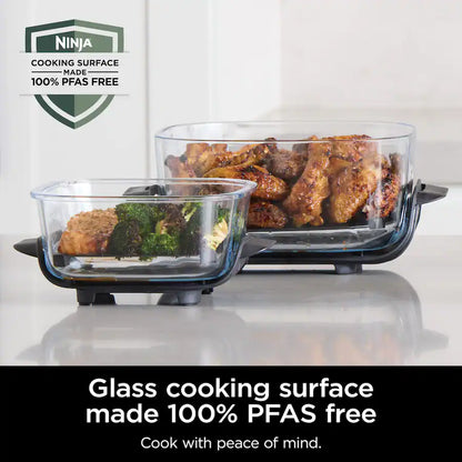 Ninja Crispi 5-In-1 Portable Glass Air Fry Cooking System, 3 Containers & Cover 4-QT, 2.5QT 6-CUP Containers ALL in ONE(Gray)