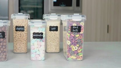 THELIFE 4pcs Cereal Storage Container Set – 84.5 fl.oz Plastic Airtight Food Containers with Labels