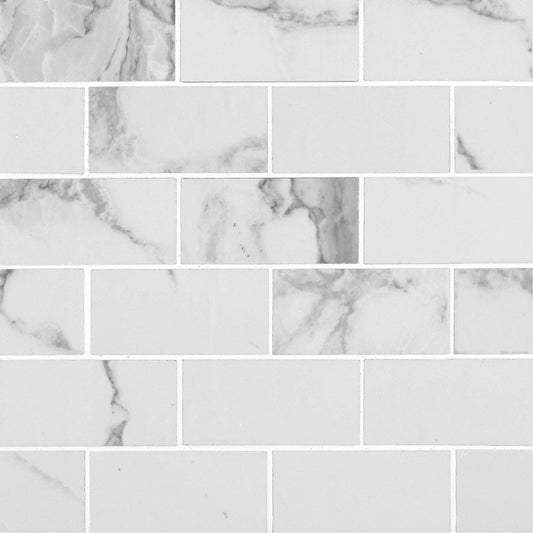 Pietra Statuario 2x4 Subway Porcelain Mosaic Tile - Polished