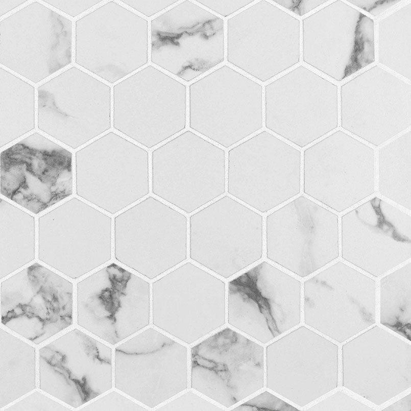 Pietra Statuario 2" Hexagon Porcelain Mosaic Tile - Matte