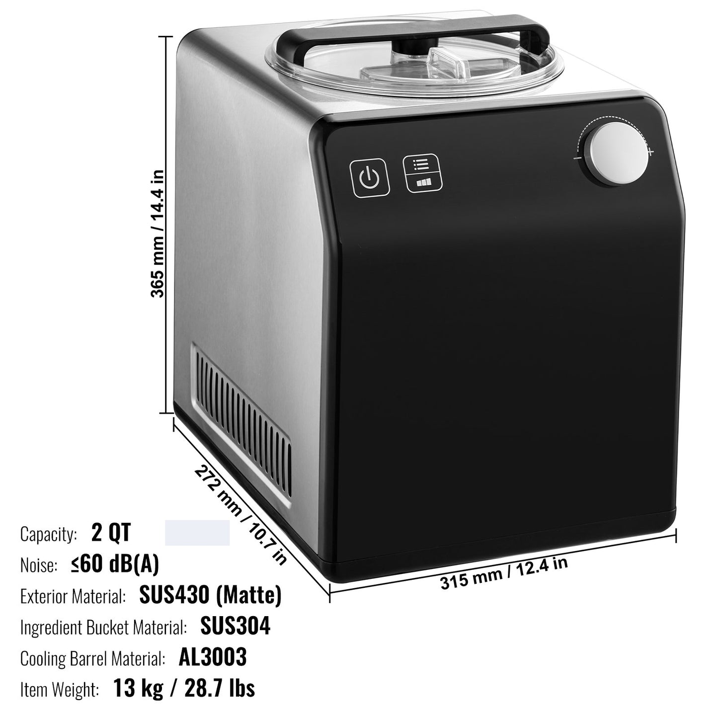 VEVOR Upright Automatic Ice Cream Maker with Built-In Compressor – 2 Qt No Pre-Freeze Fruit & Yogurt Machine, Stainless Steel Electric Sorbet & Gelato Maker (4 Modes, Digital Display & Timer)